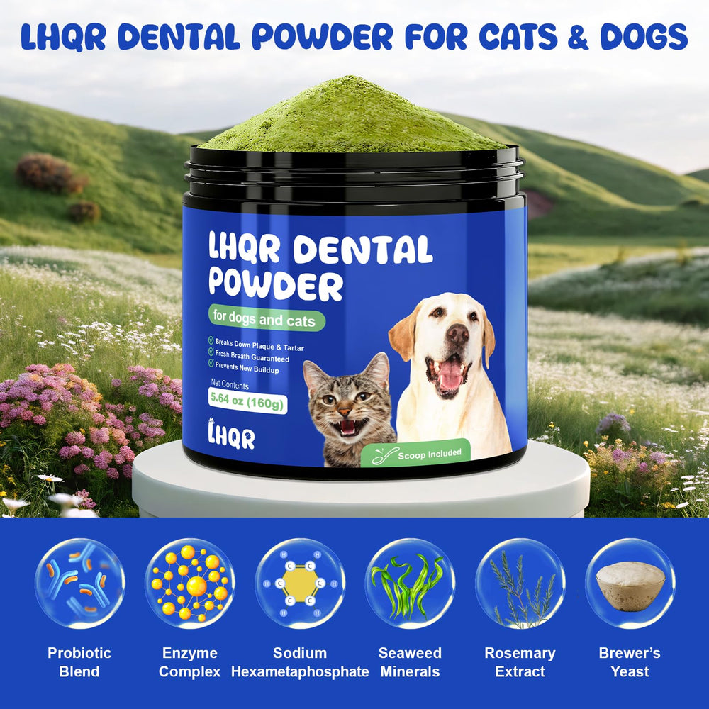 LHQR polvo dental para perros, dientes más pulidos con uso regular.