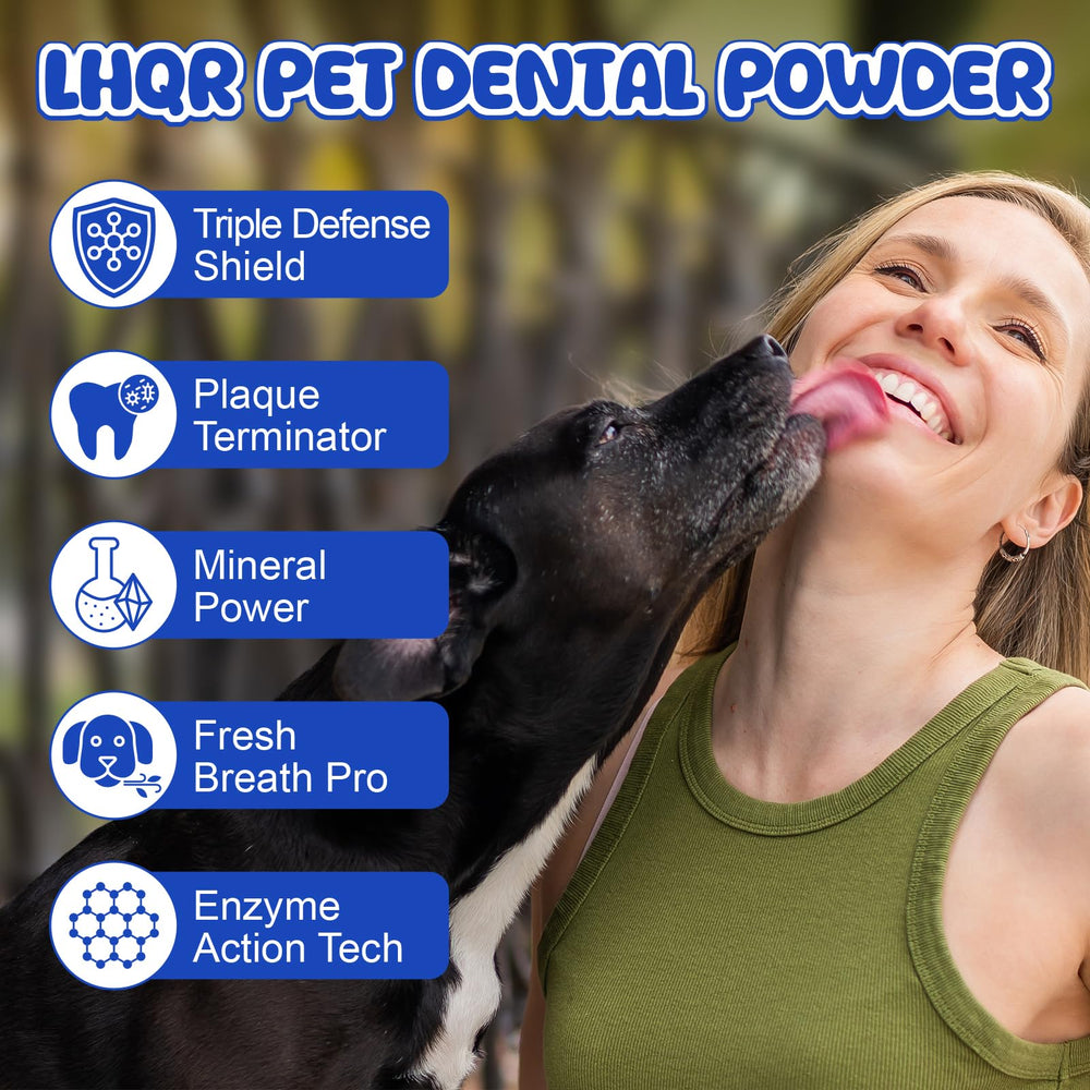 LHQR polvo dental para perros con probióticos y enzimas, mejora higiene oral.