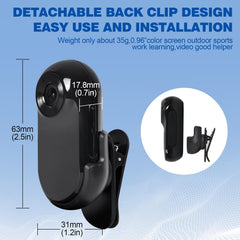 Clip trasero ajustable 315°, ángulo flexible y cómodo para grabar.