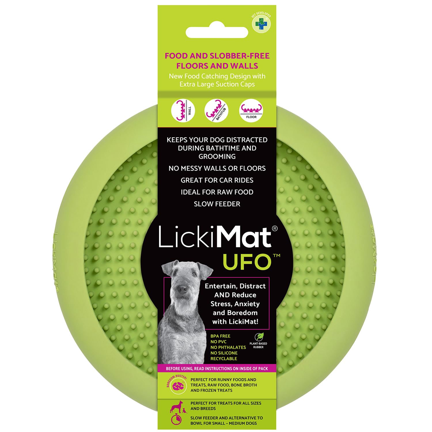 LickiMat UFO con cazador de comida evita goteos durante la merienda.