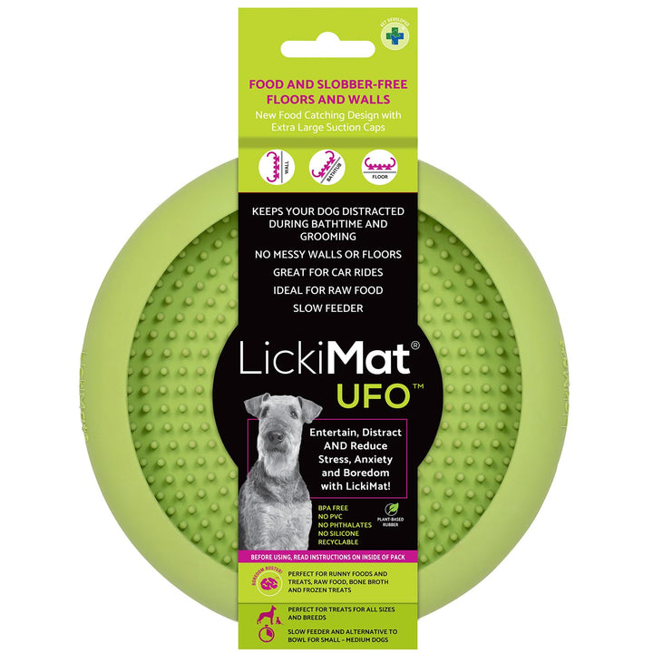 LickiMat UFO con cazador de comida evita goteos durante la merienda.