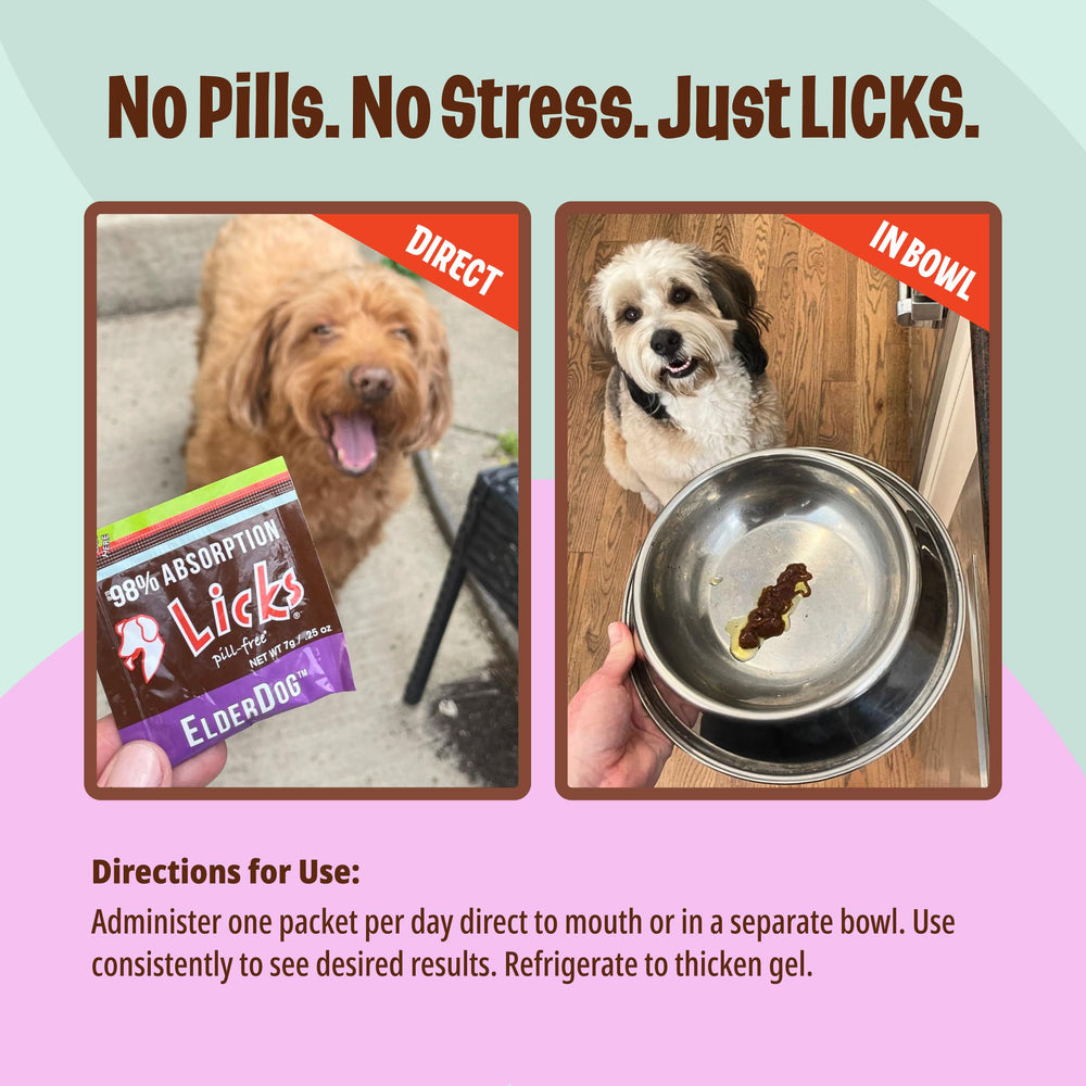 Licks ElderDog aplicación en comida, integración sin esfuerzo en la rutina.