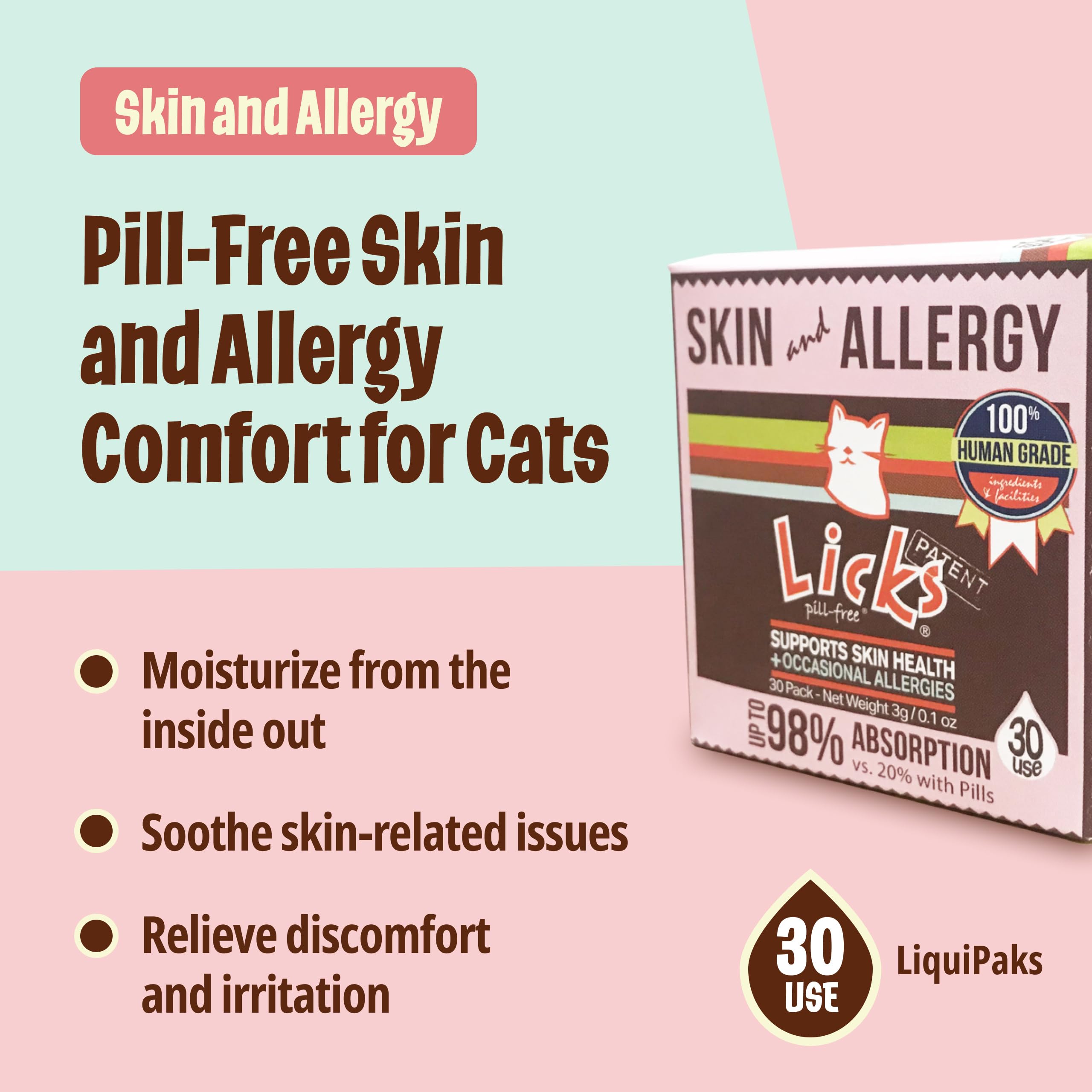 Etiqueta de LiquiPaks de Licks para gatos, ingredientes visibles.