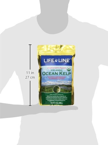 Life Line Organic Ocean Kelp etiqueta certificada para calidad y sostenibilidad.