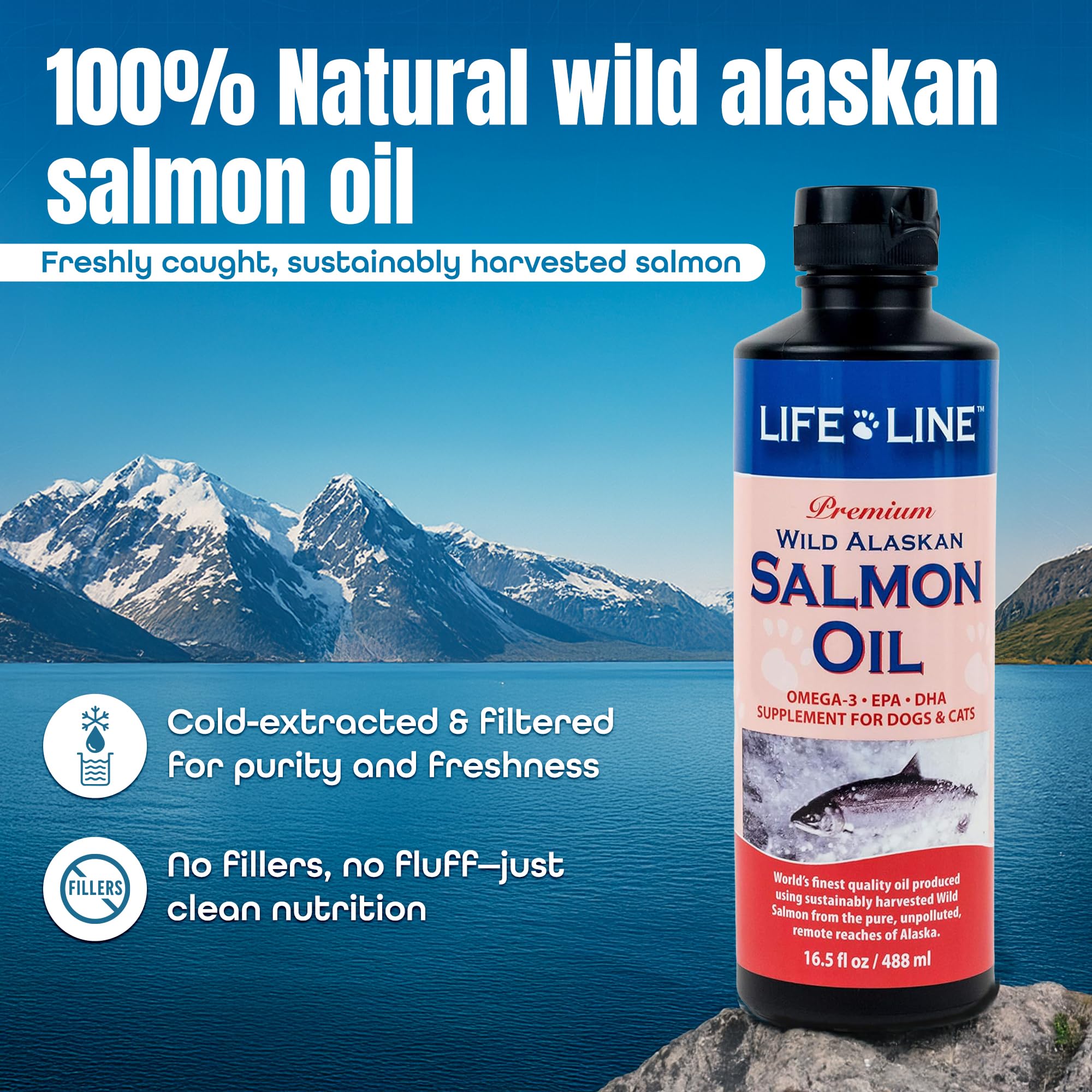 Life Line Wild Alaskan Salmon Oil para perros y gatos en uso diario