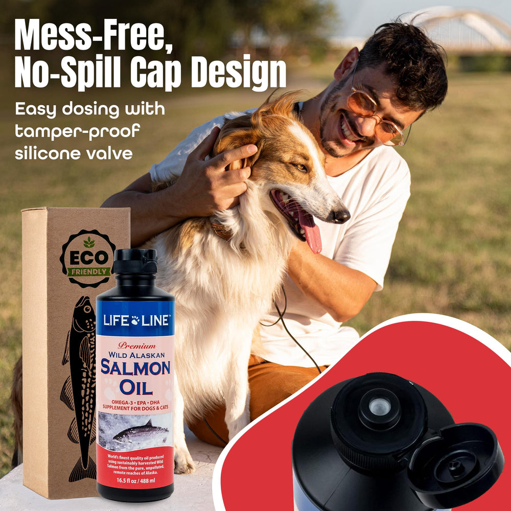 Life Line Wild Alaskan Salmon Oil mejorando pelaje brillante y piel suave