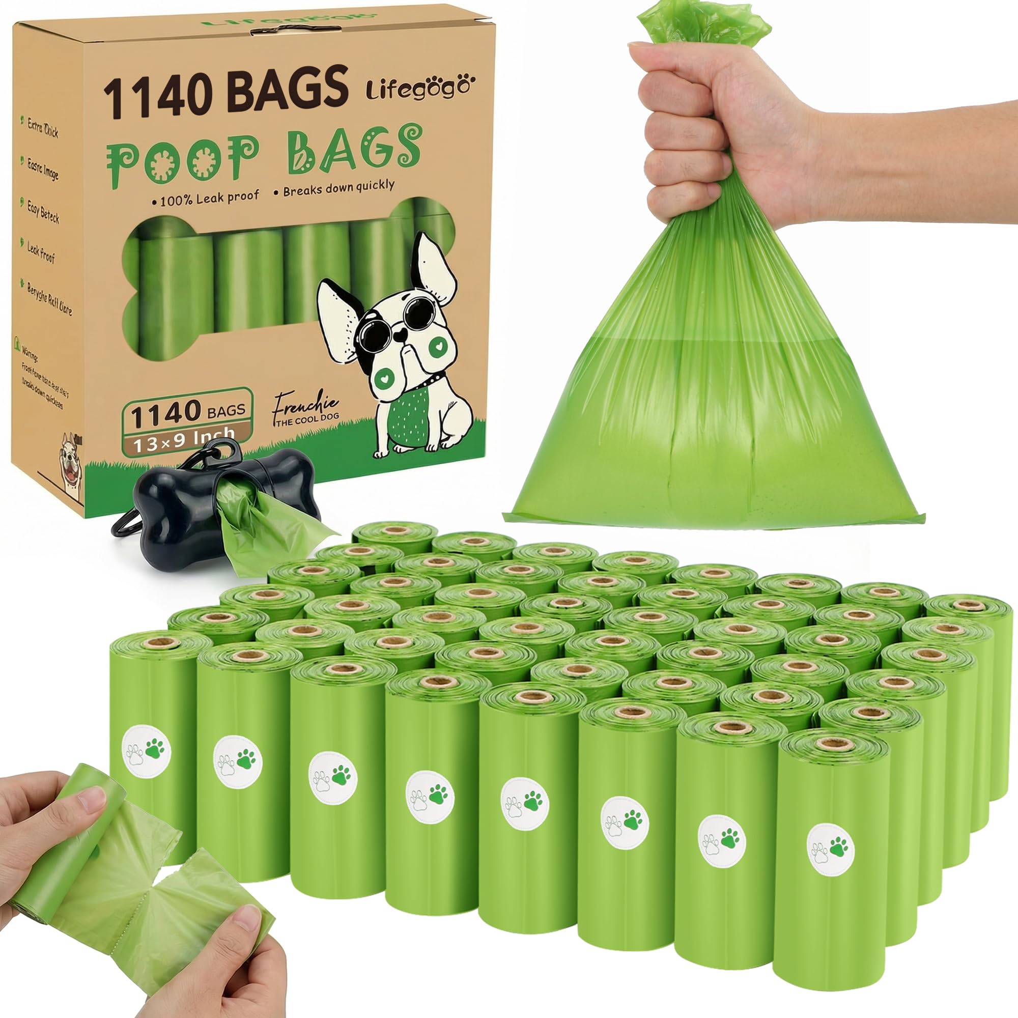 Lifegogo bolsas de heces para perro, gran capacidad para paseos sin derrames