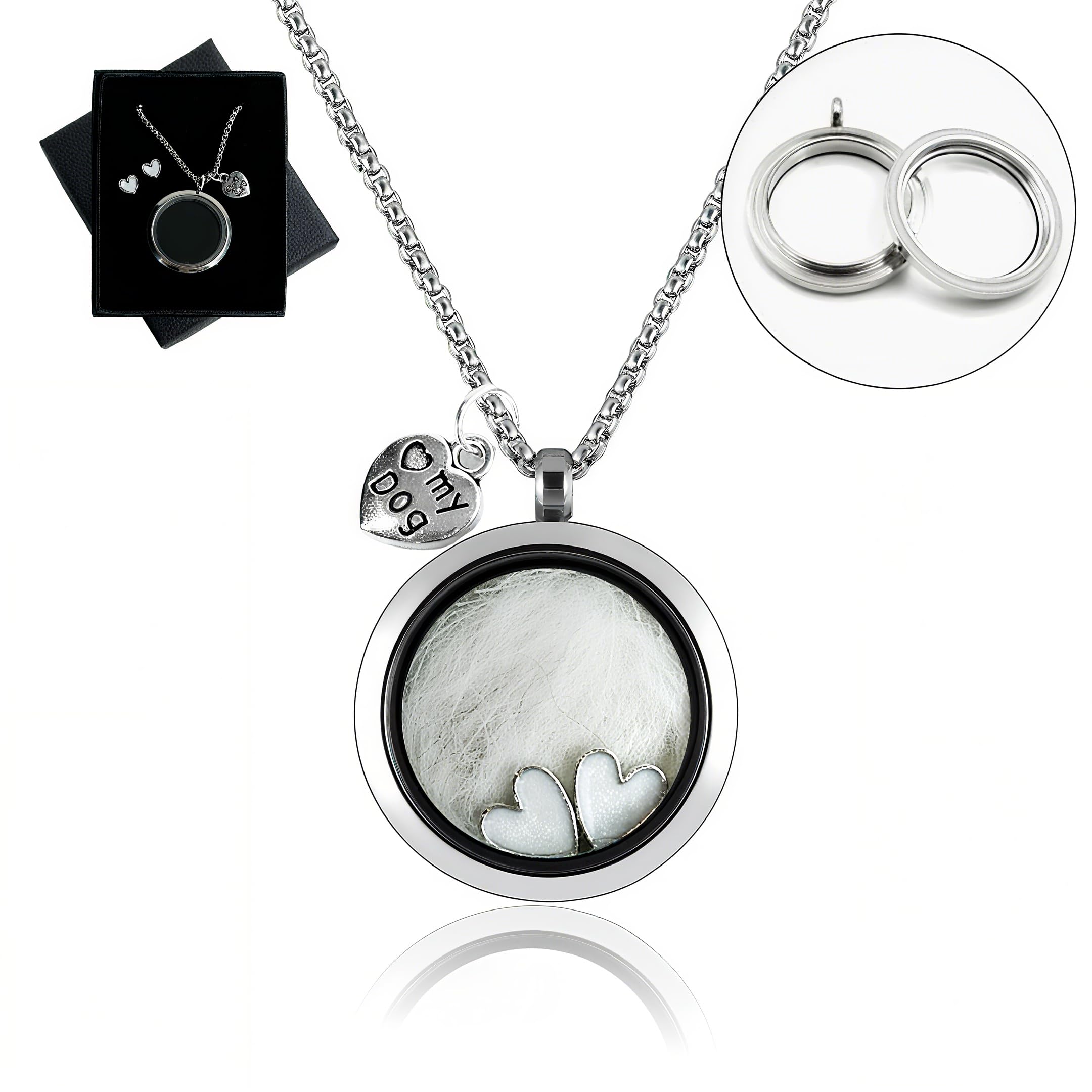 Lifelisa collar memorial con urna de cristal circular, recuerdos cercanos