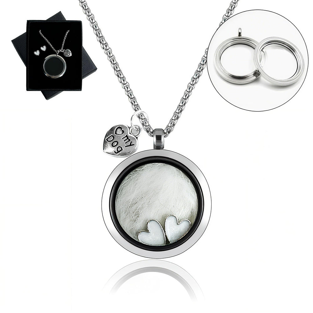 Lifelisa collar memorial con urna de cristal circular, recuerdos cercanos