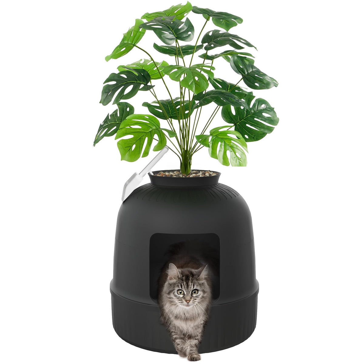 Lifewit caja de arena oculta con planta falsa; estética discreta y práctica.