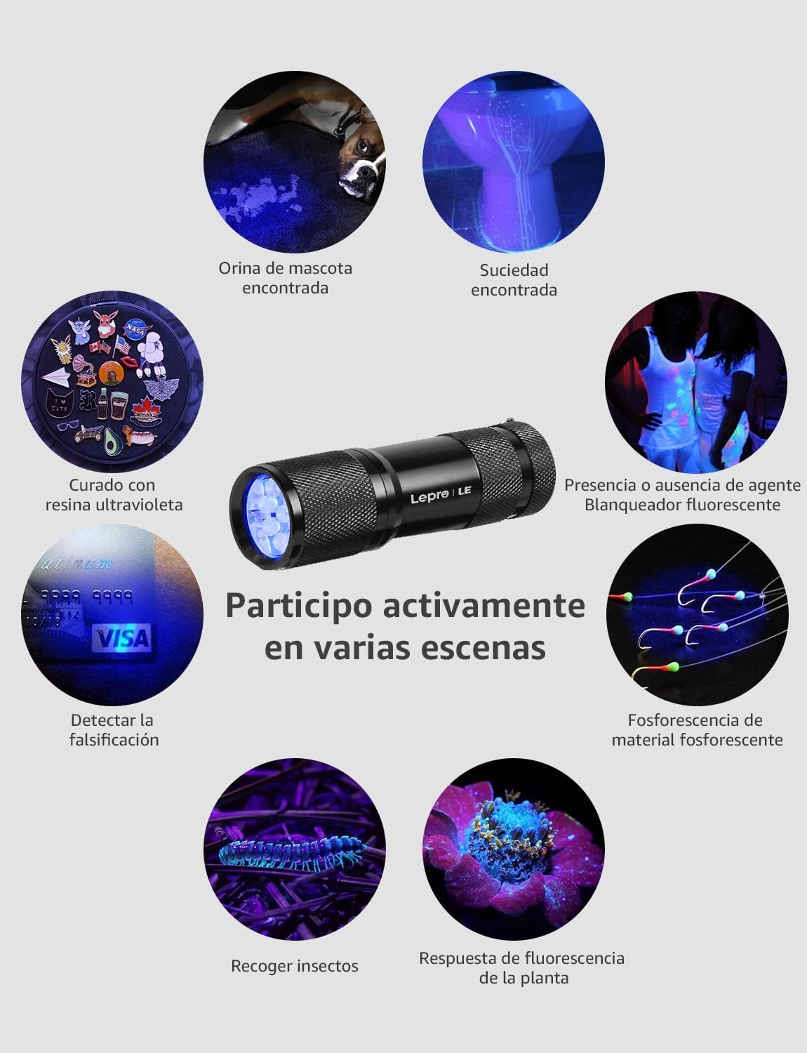 Lighting EVER LE Small UV 395nm, útil para explorar minerales y detalles fluorescentes.