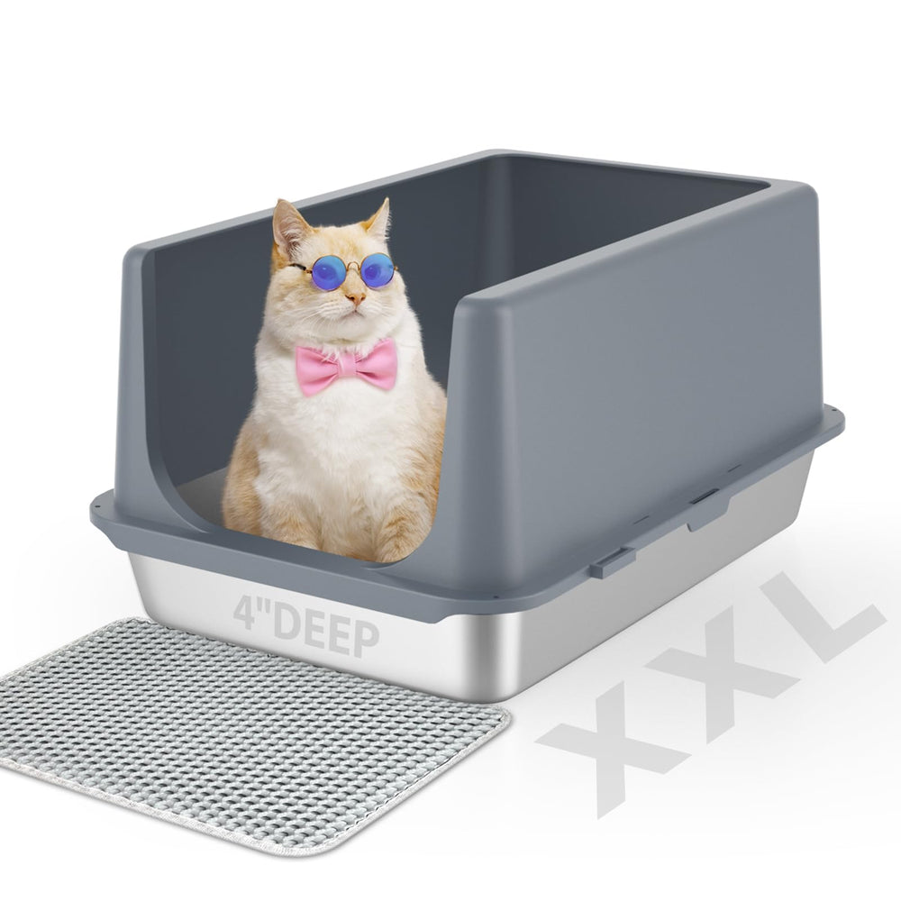 LIHONG, caja de arena de acero inoxidable con tapa XL, espacio amplio para gatos grandes
