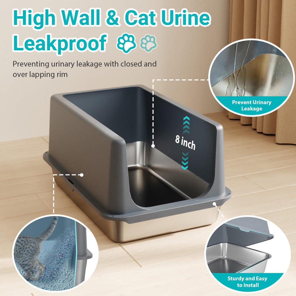 LIHONG, caja de arena de acero inoxidable con tapa XL, superficie fácil de limpiar