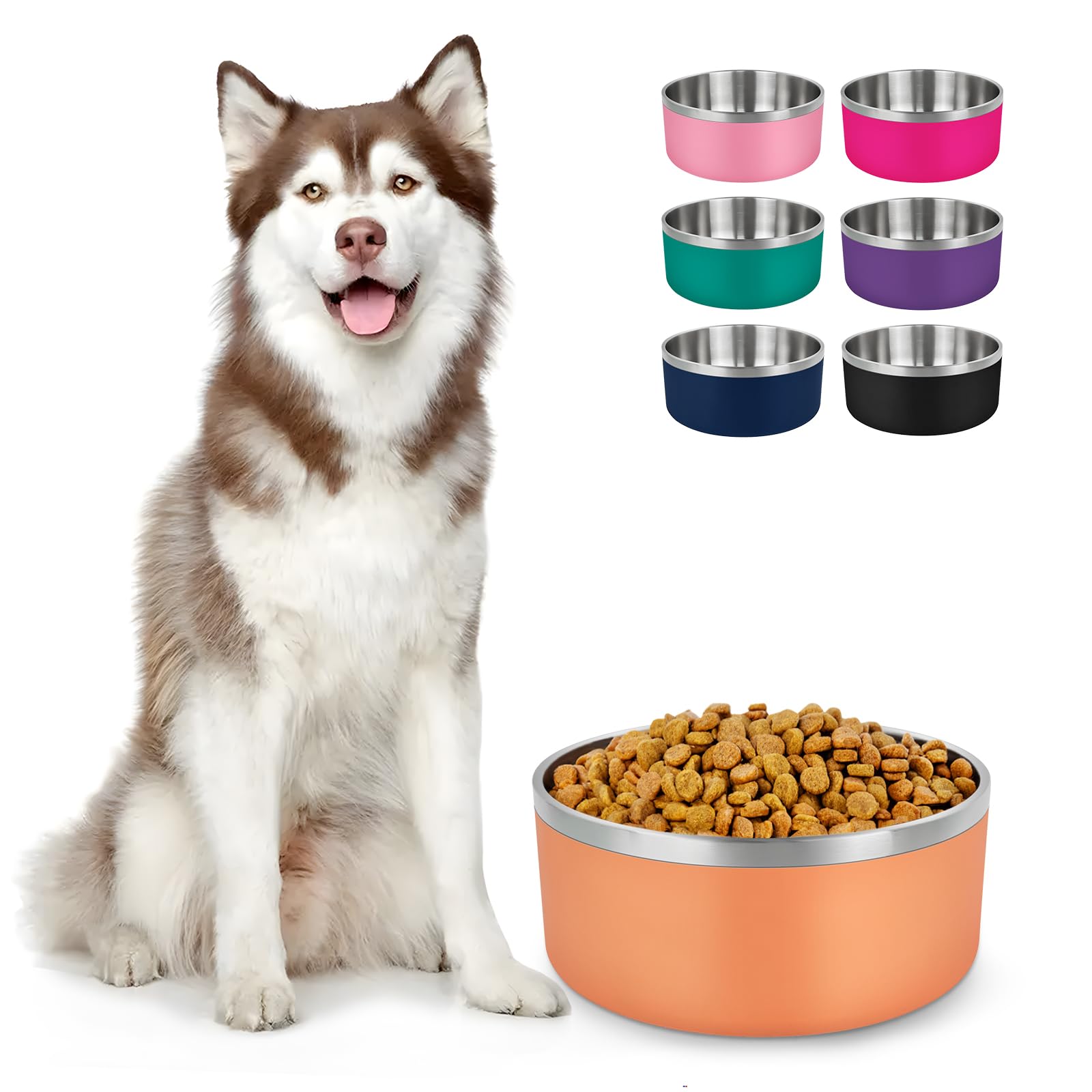 LIHONG comedero de acero inoxidable grande, vista frontal, ideal para grandes mascotas.