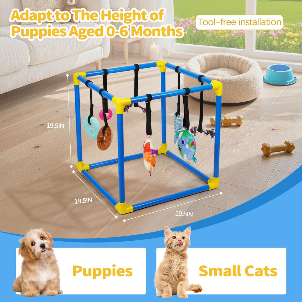 Detalle del juguete en forma de dona colgante Liitrton para cachorros.