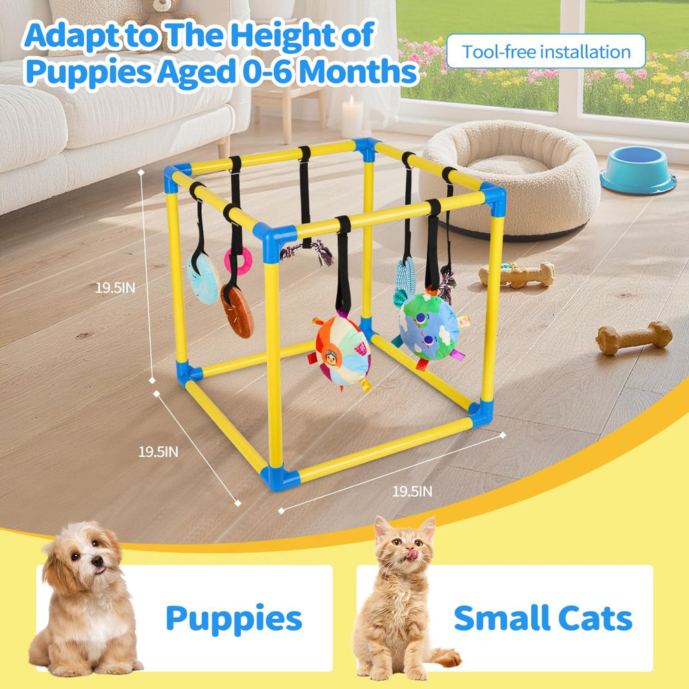 Liitrton Puppy Play Gym dimensiones 19,5 pulgadas, ideal para espacios pequeños