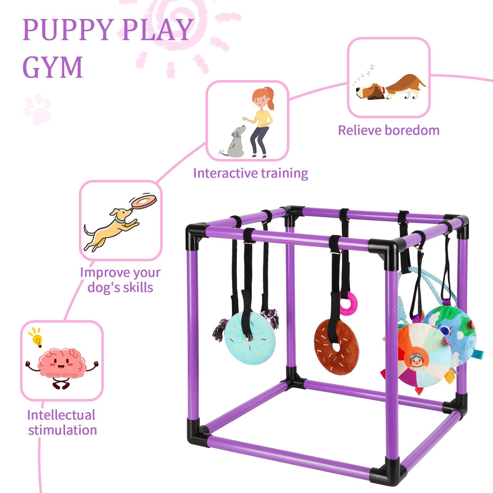 Liitrton Puppy Play Gym, juguetes colgantes que invitan a explorar y jugar.