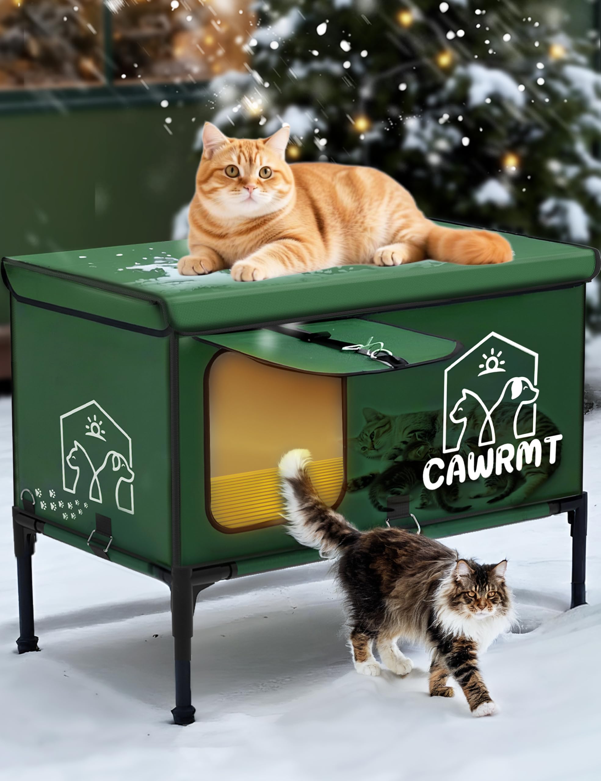 LiLadayd casa-gato-caliente-xl-verde: refugio cálido al aire libre para gatos.
