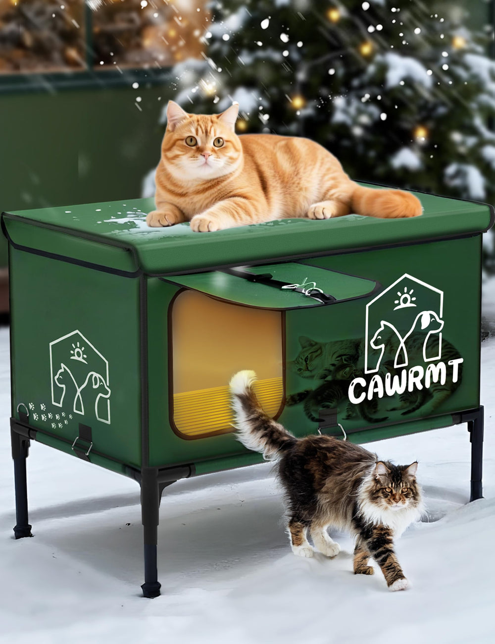 LiLadayd casa-gato-caliente-xl-verde: refugio cálido al aire libre para gatos.