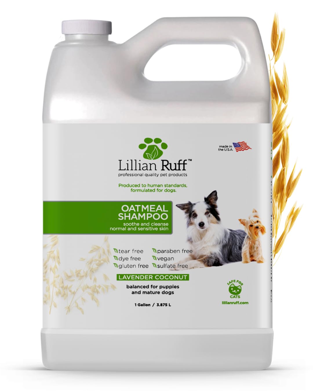 Lillian Ruff Pro fórmula champú para perros, botella con hidratación profunda.