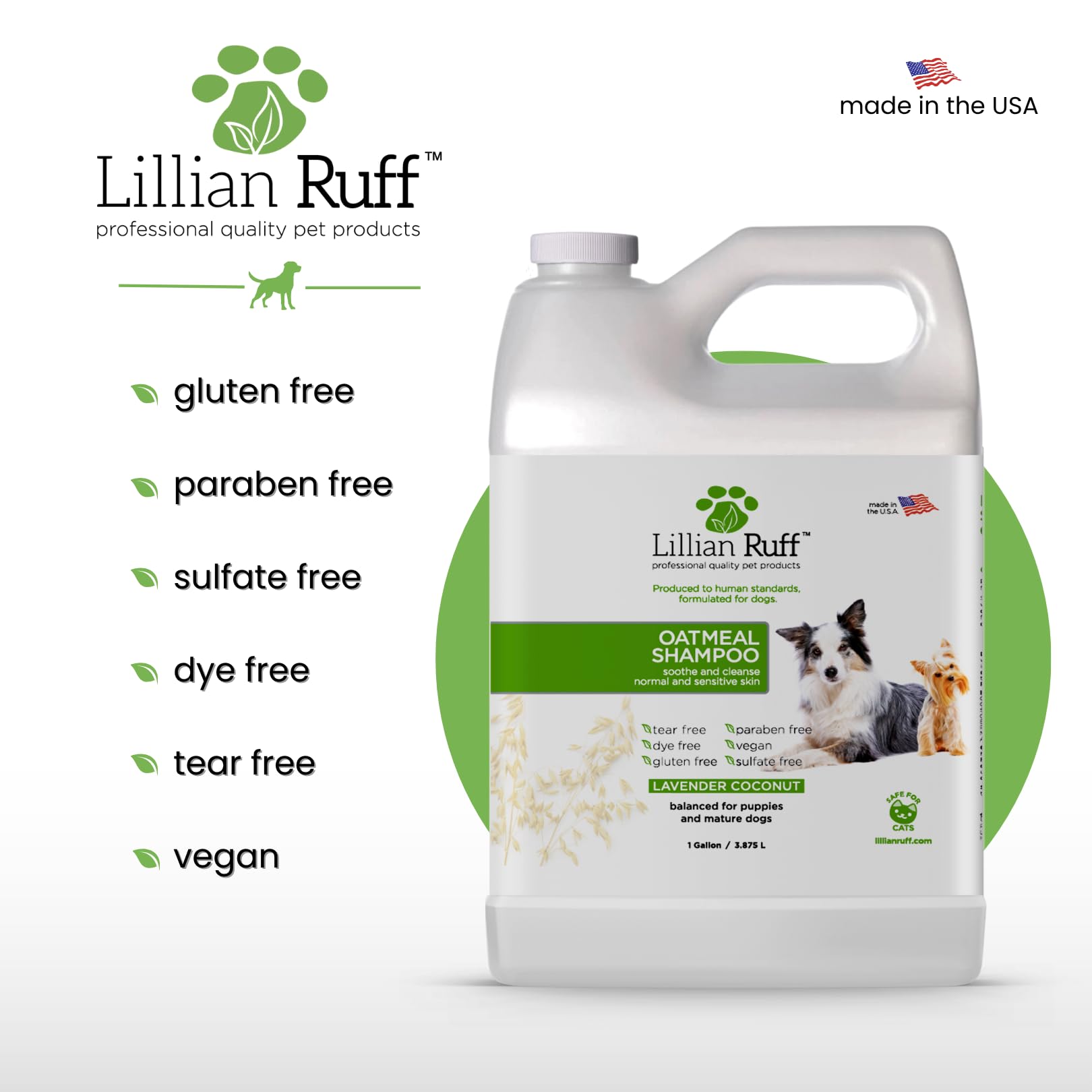 Lillian Ruff Pro fórmula champú para perros, relajación con lavanda durante el baño.