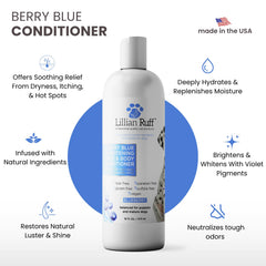 Lillian Ruff Pro Formula Condicionador Baya Azul aplicacion muestra cabello suave.