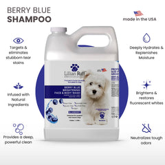 Lillian Ruff PRO Berry Blue: pelaje blanco resplandeciente tras el lavado.