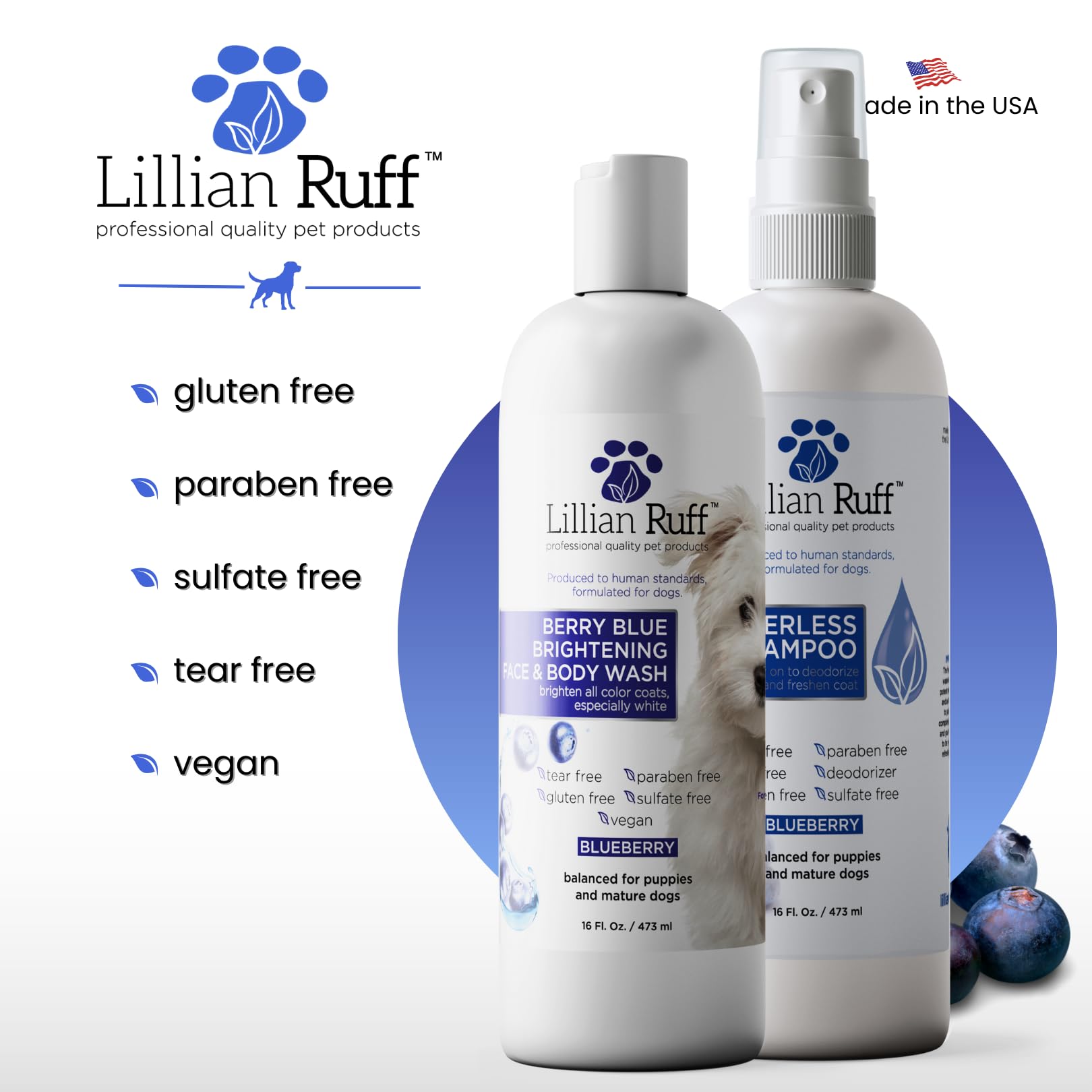 Lillian Ruff PRO Fórmula Berry Blue, hecho en Estados Unidos y libre de crueldad.