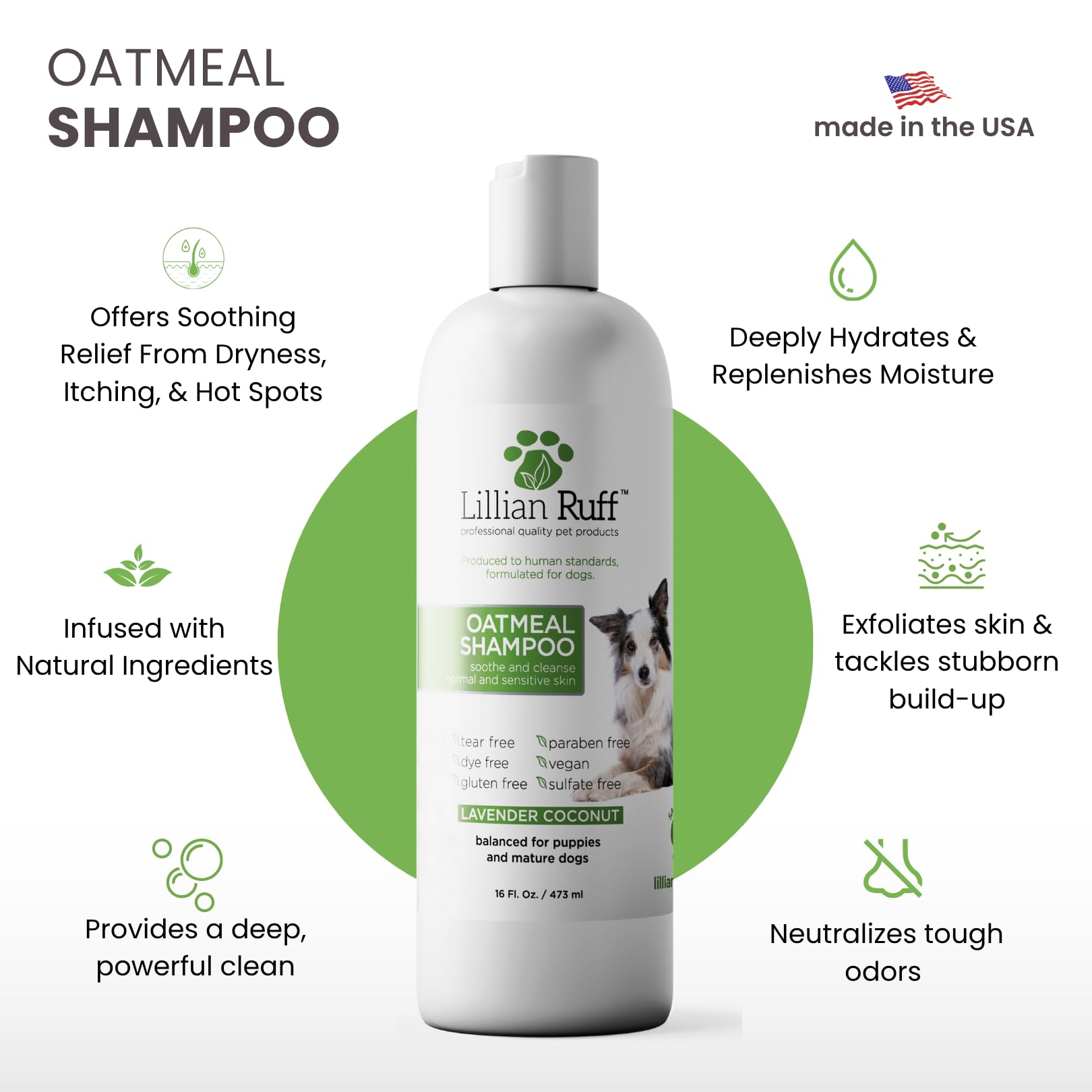 Lillian Ruff champú para perros aloe para piel sensible e hidratación.