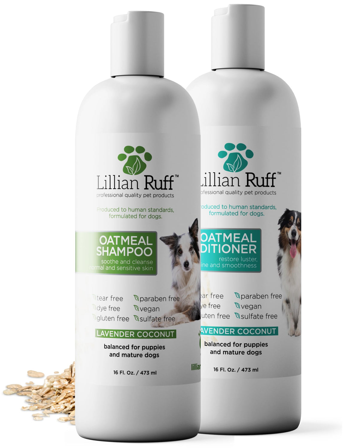 Lillian Ruff PRO Champú para perros en botella, limpia profundamente y deja el pelaje suave.