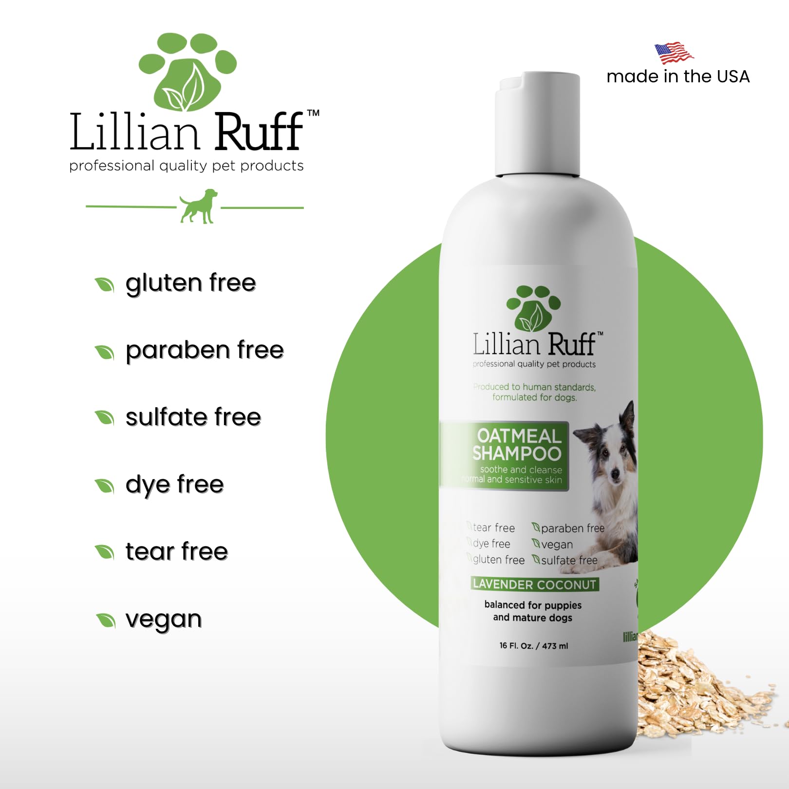 Lillian Ruff champú para perros con cepillo incluido para facilitar el lavado.