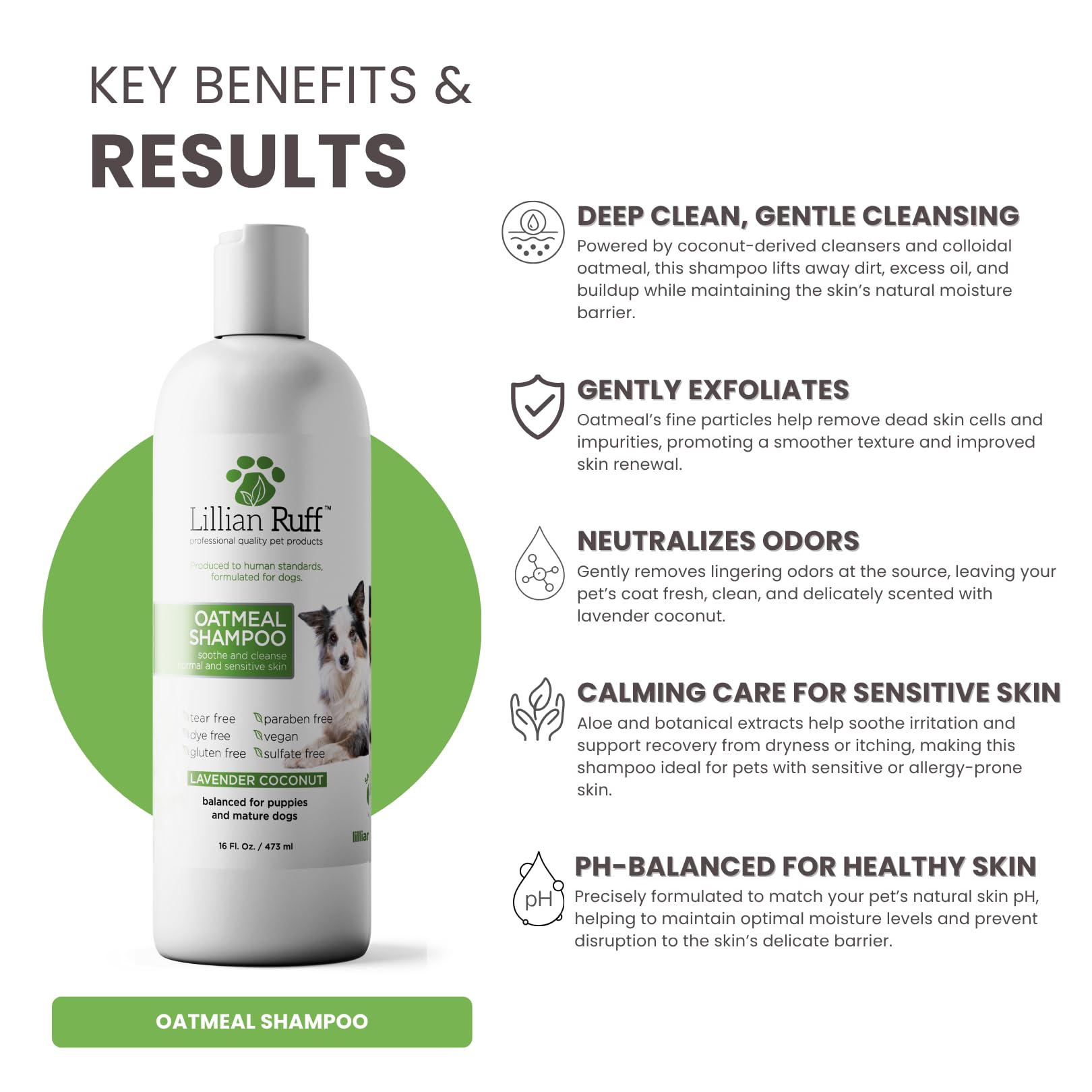Lillian Ruff champú para perros lavanda y coco para una experiencia de baño tranquila.