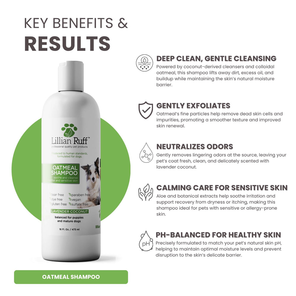 Lillian Ruff champú para perros lavanda y coco para una experiencia de baño tranquila.