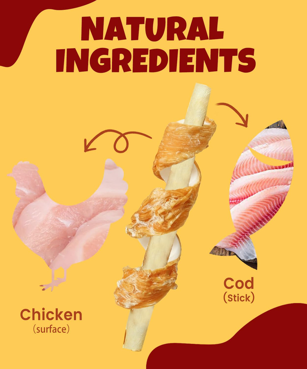 LILSNOOTS tiras masticables con bacalao y pollo, fuente de omega-3 para pelaje.