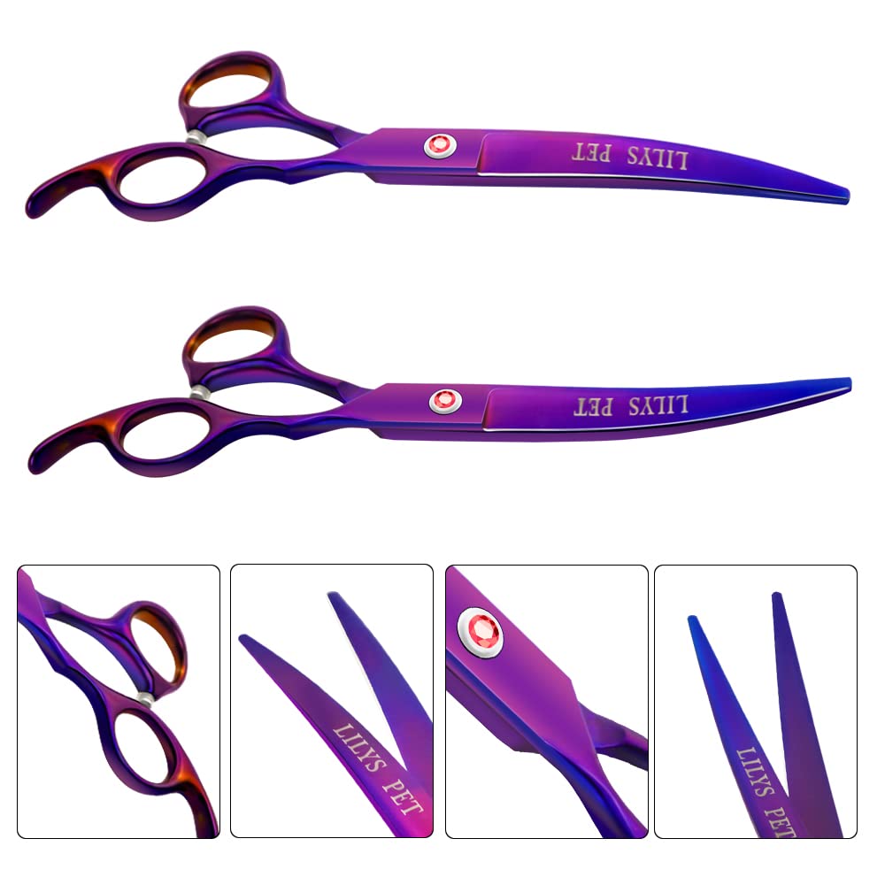 Tijeras curvas Lilys Pet (arriba) 8-pulgadas para delinear zonas difíciles.