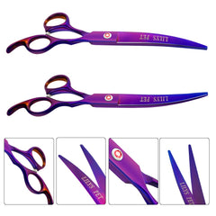 Tijeras curvas Lilys Pet (arriba) 8-pulgadas para delinear zonas difíciles.