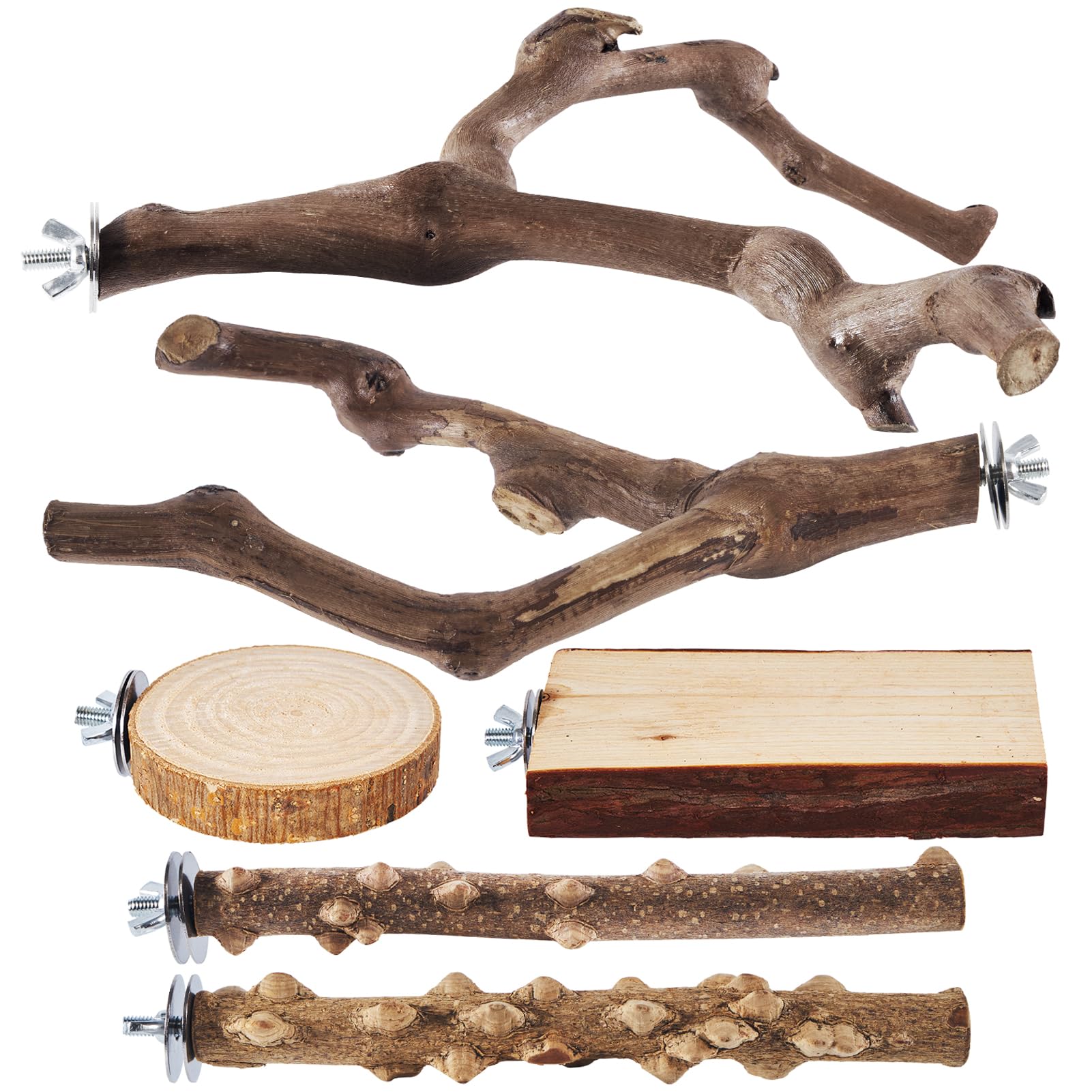 LIMIO perchas naturales de madera en forma de racimo para aves, favorece agarre y descanso seguro.
