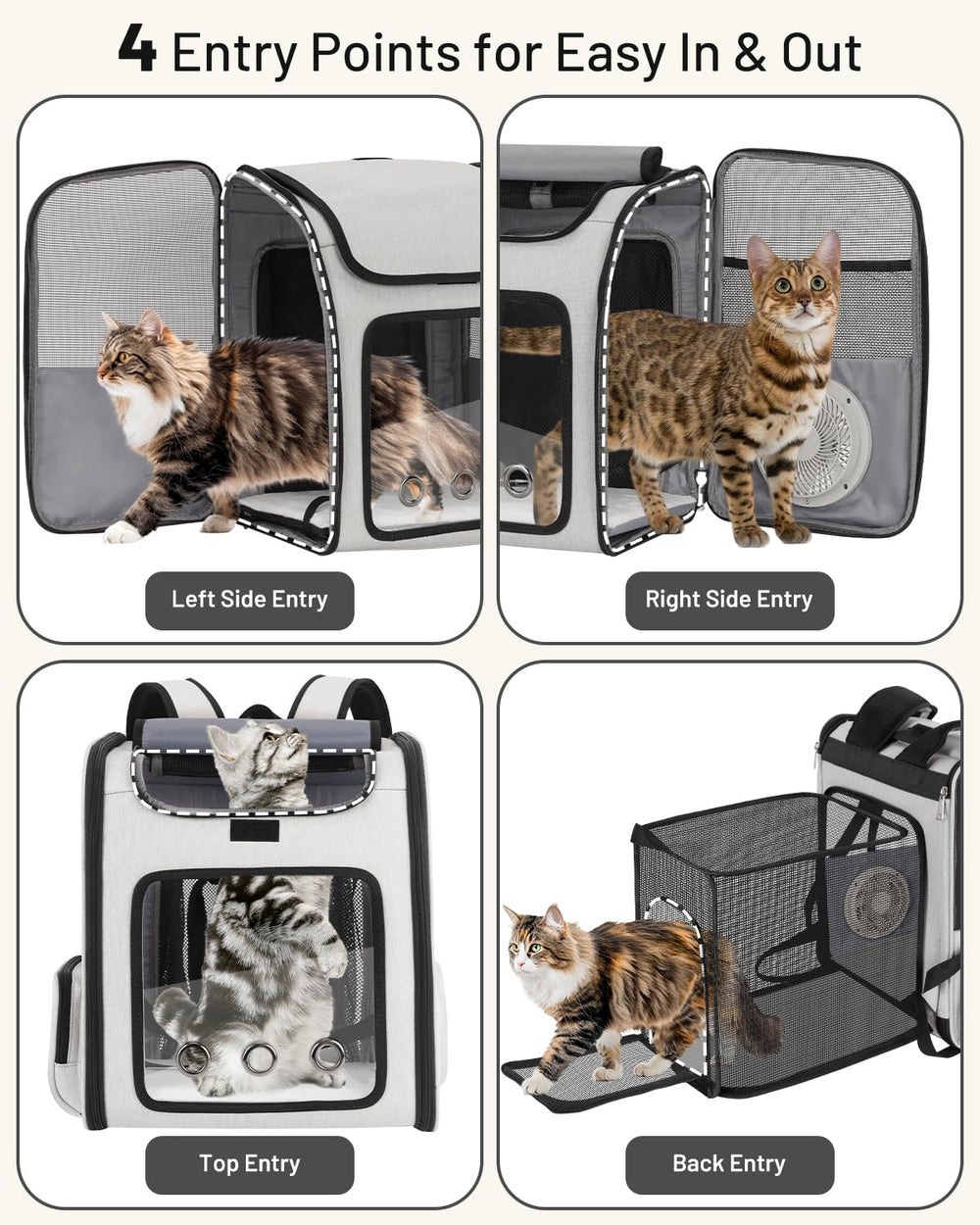 LINCAE gato mochila puertas de acceso múltiples para facilitar entradas y salidas.