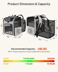 LINCAE gato mochila gris, expansión interior para mayor comodidad durante caminatas.