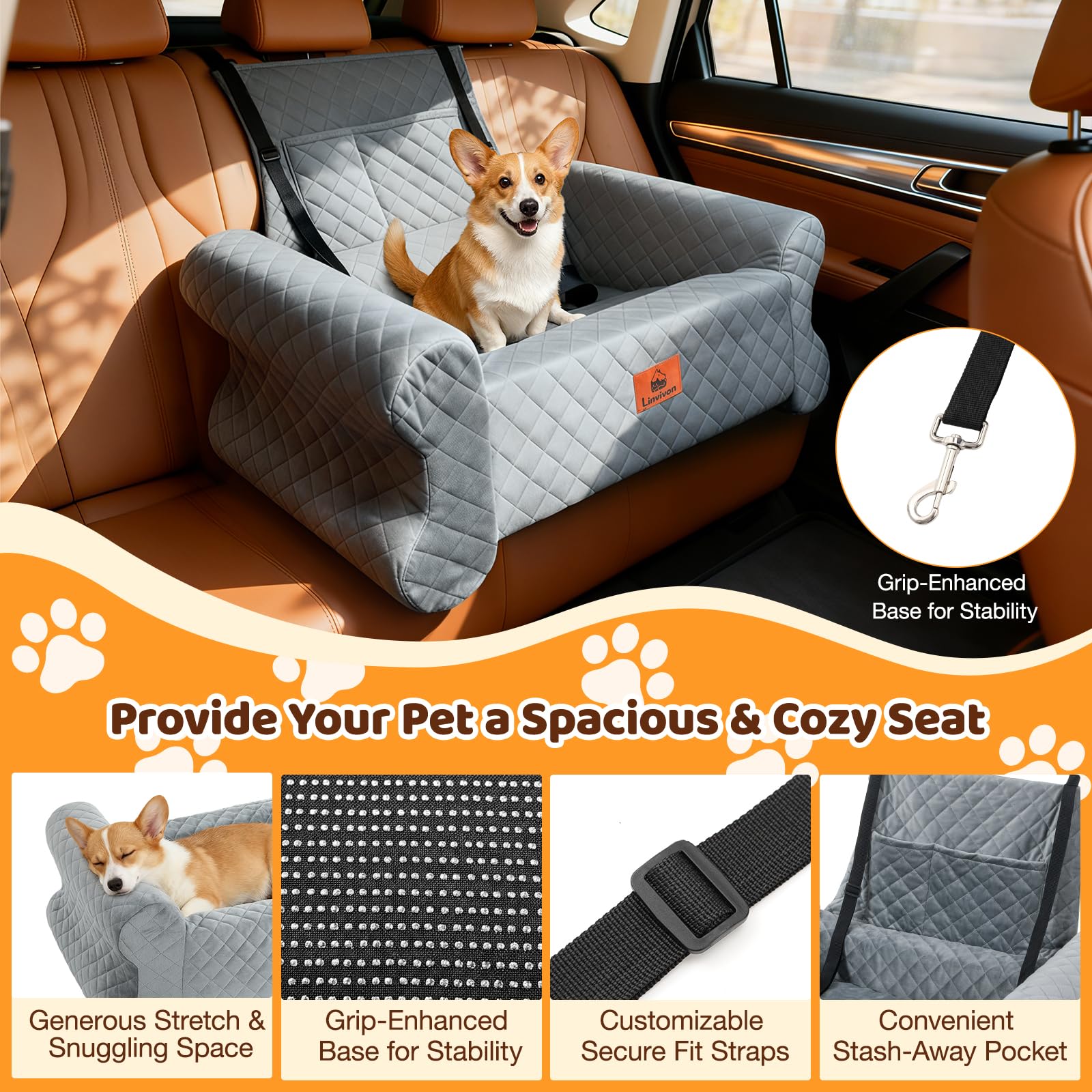 Linvivon funda lavable para asiento de perro, limpieza rápida.