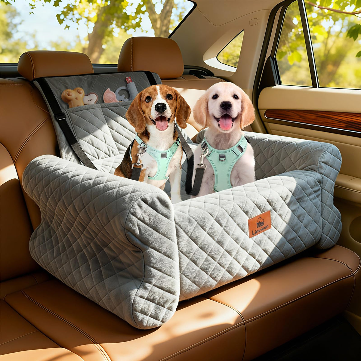 Linvivon asiento para perros en coche, comodidad amplia para razas medianas y grandes.