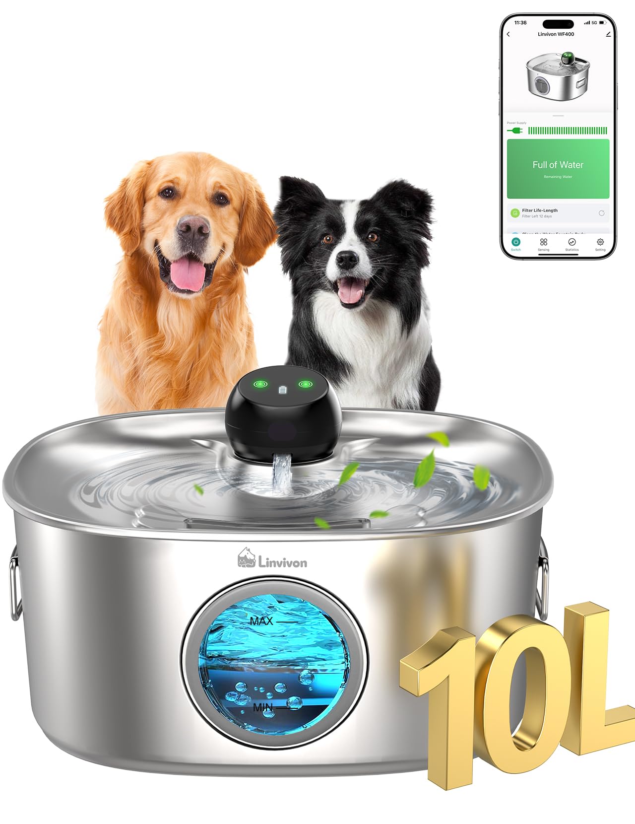 Linvivon bebedero para perros con monitoreo desde la aplicación para controlar ingesta