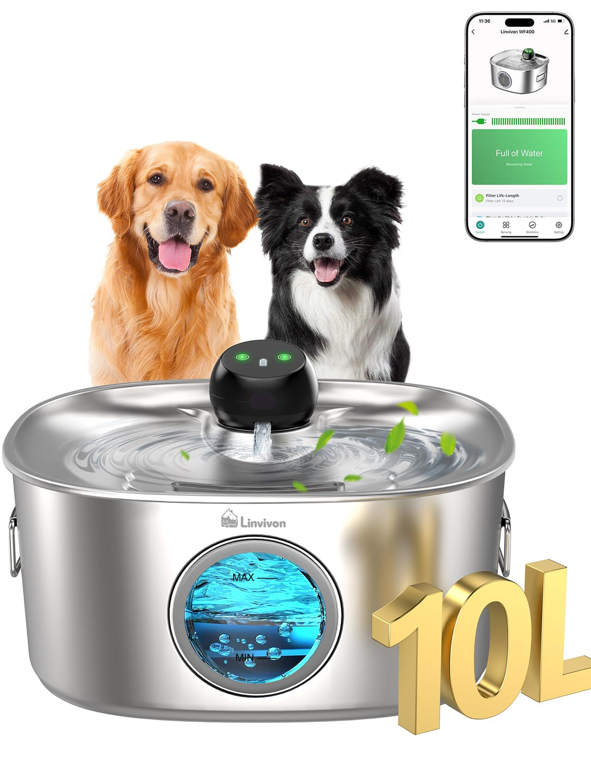 Linvivon bebedero para perros con monitoreo desde la aplicación para controlar ingesta