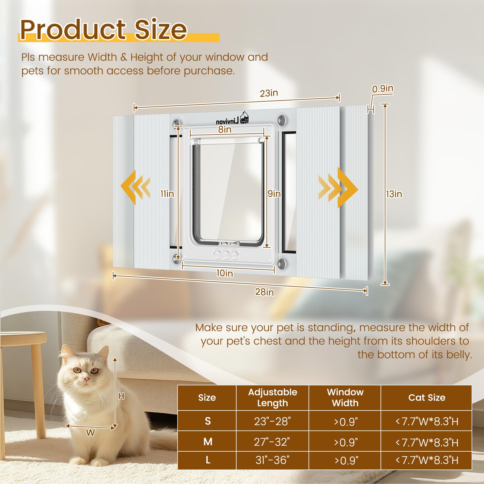 Ajuste de 23-28 pulgadas en Linvivon Puerta de gato para ajuste perfecto