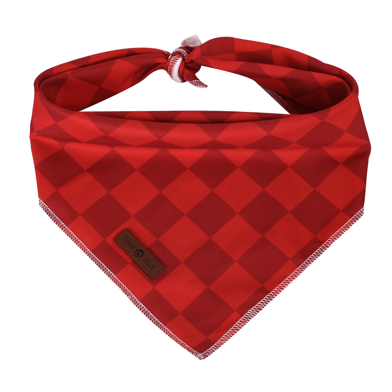 Bandana navidad Lionet Paws en algodón rojo a cuadros, ideal para paseos festivos.