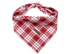 Bandana navideña Lionet Paws para perro, rojo con cuadros, ideal para fotos festivas.