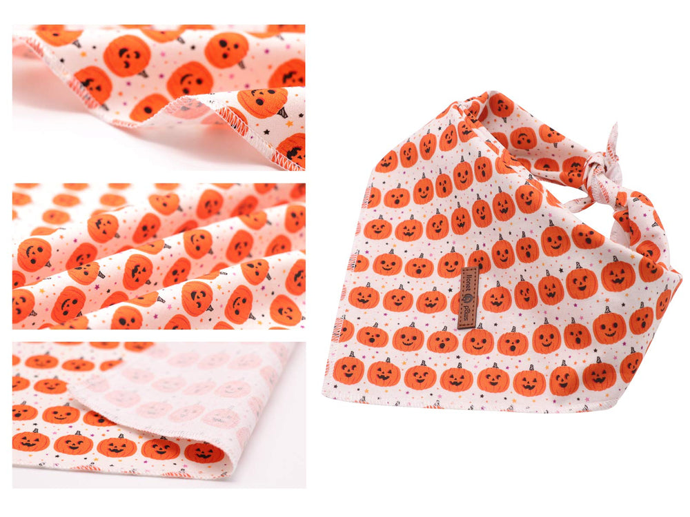 Bandana canina Lionet Paws, diseño naranja calabaza, cómodo tejido de algodón.