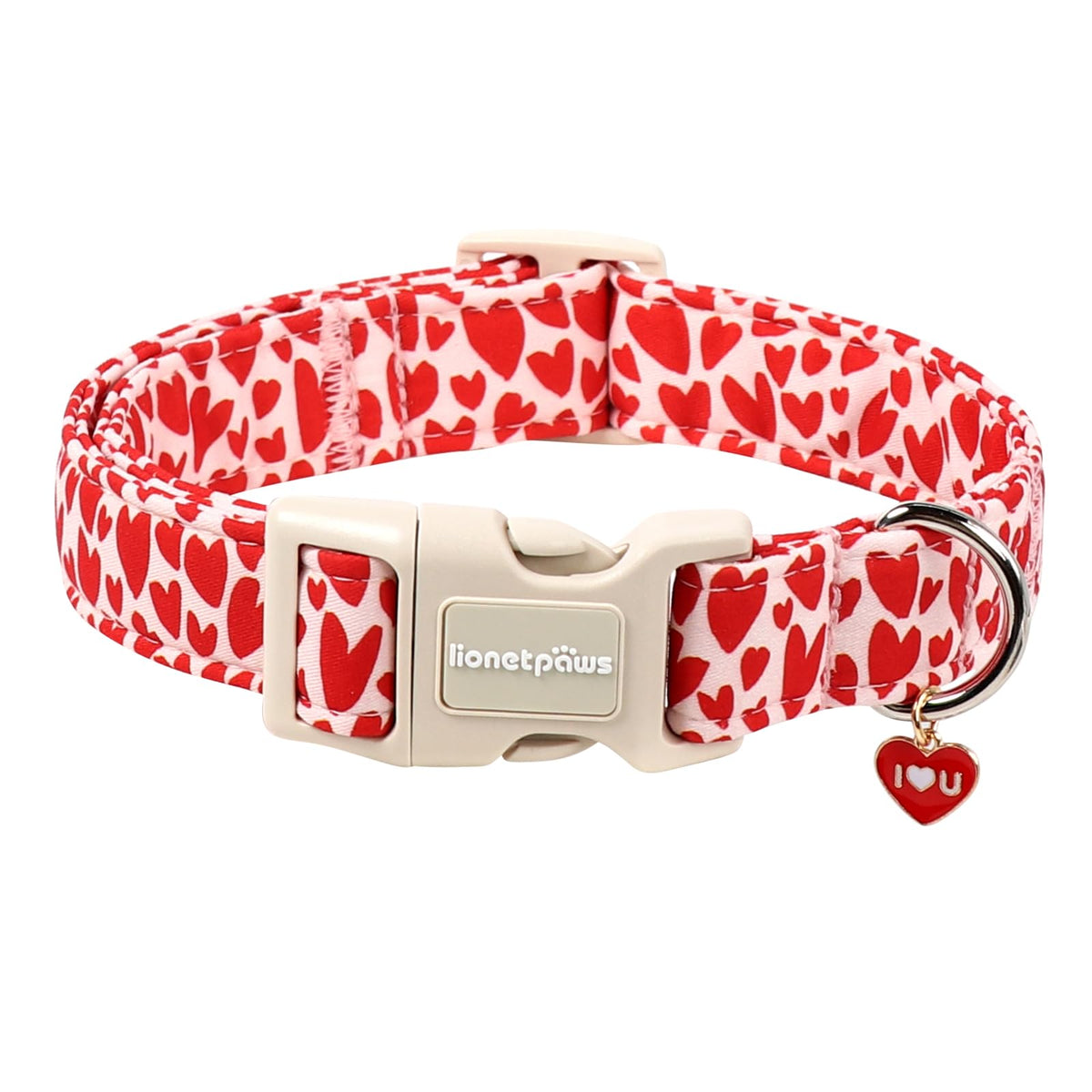 Lionet Paws collar perro con corazón rojo y colgante, ideal para salidas diarias.