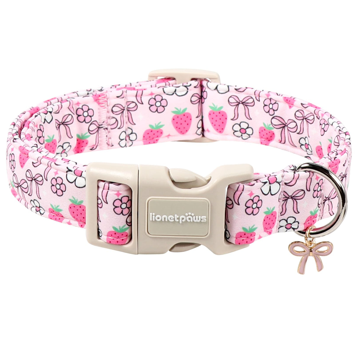 Collar Lionet Paws rosa fresa para primavera, cómodo y colorido para perros pequeños