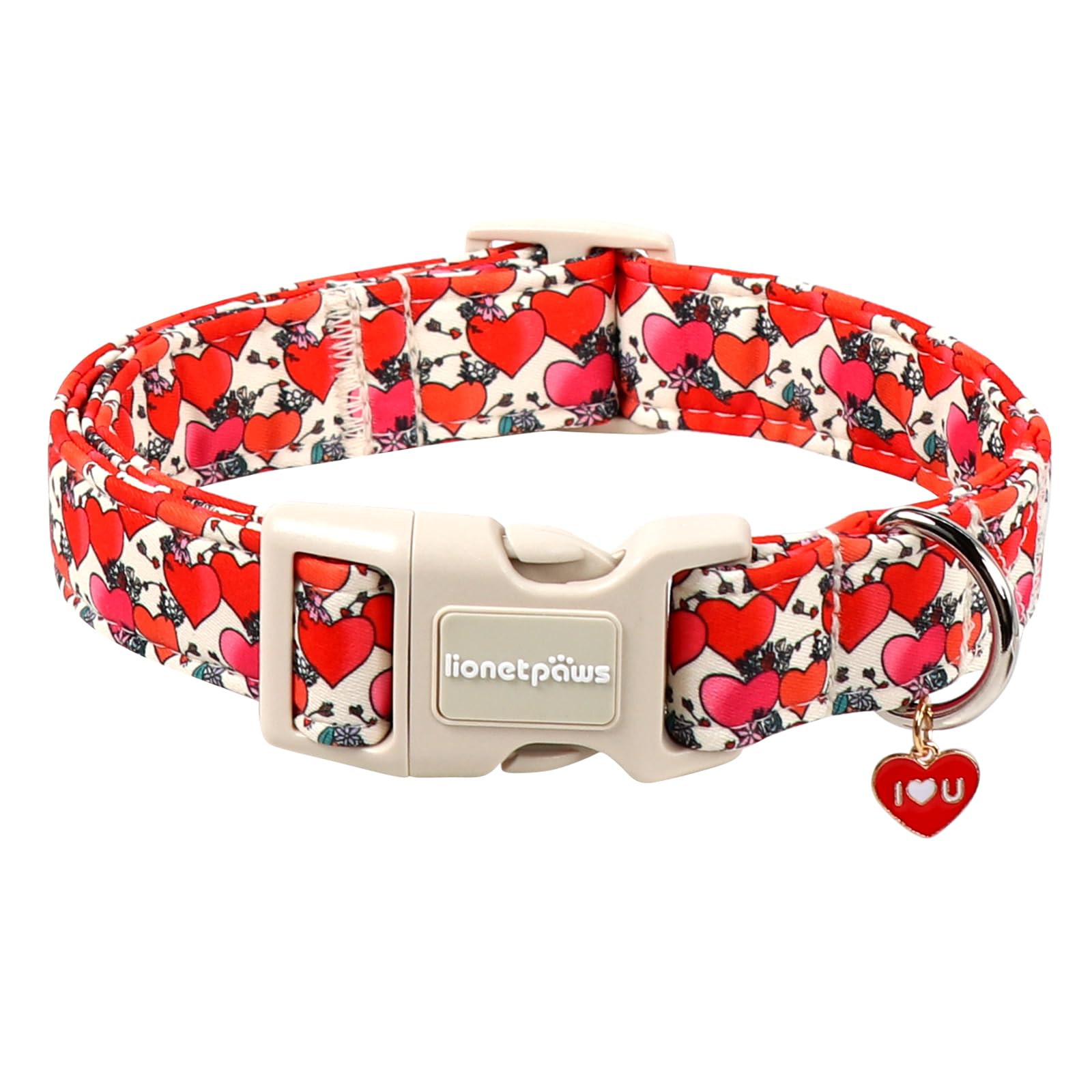 Collar Lionet Paws con flores beige, ideal para paseos con estilo.